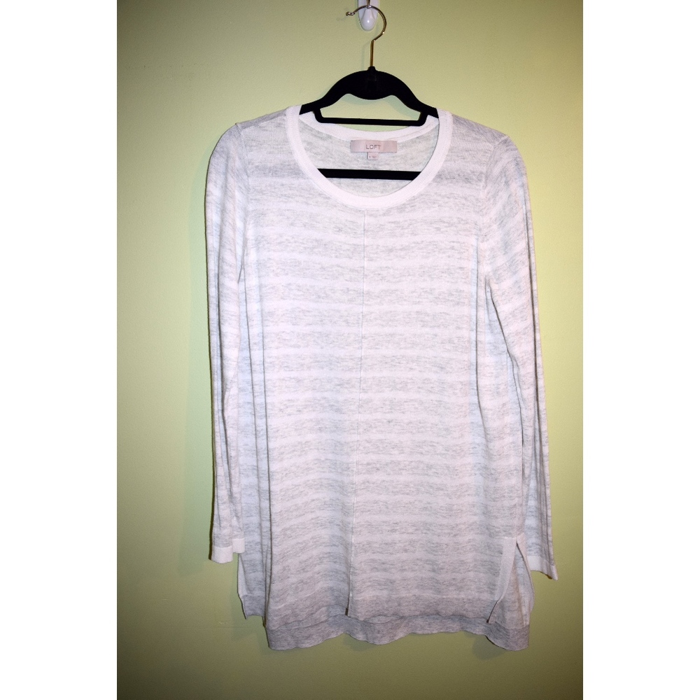 LOFT TUNIC SWEATER ivory gray striped top ~ NWOT